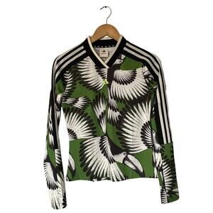 Farm Rio x Adidas V Neck Green Night Oasis Night Tropical Bird Print NWT sz Med